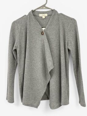 Nordstrom Gray Ribbed Draped Single-Button Cardigan Women’s Size M NWT